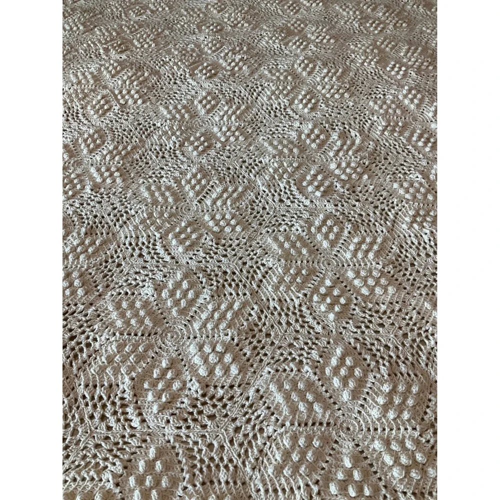Antique Handmade Crochet Bedspread Cover Popcorn Star Motif Cottagecore Heirloom